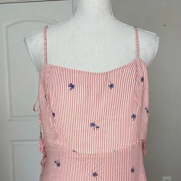 NWT Free People Garden Grove Pink and White Striped Palm Tree Print Slip Dress - Picture 4 of 12